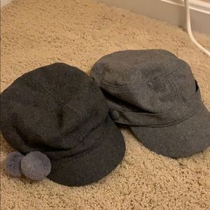 Gray Hat with Pom Poms